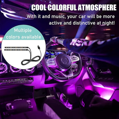 Yourkar Car LED Strip Light, 24 LED Auto Interior Under Dash Atmosphere Lights with USB Port, Vehicle Decor Lamp Ambient Night Light Strip Lighting Kit, Universal Car Accessories (Purple)