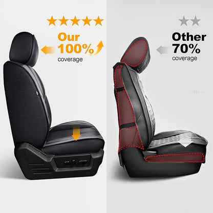 IKABEVEM for Ford F150 2009-2024 2025 2026 Seat Covers - F250 F350 F450 2017-2025 2026 Seat Protectors with Waterproof Leather(Full Set,Black & Grey)