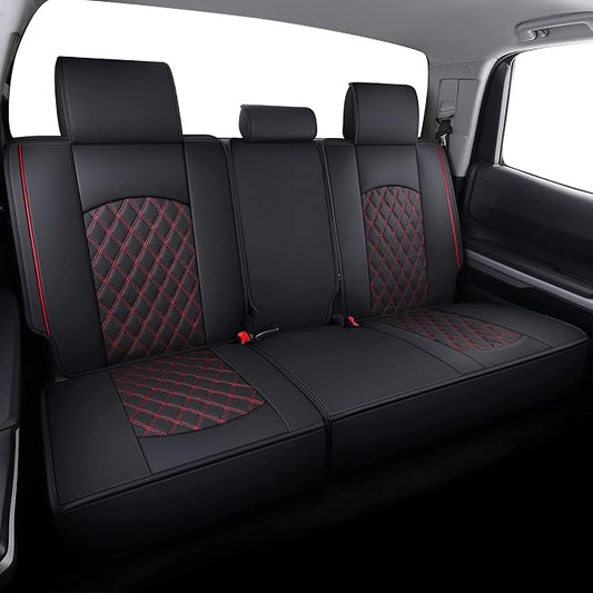 YIERTAI Back Seat Covers for 2008-2022 2023 2024 2025 2026 Tundra Crewmax Crew Double Cab SR5 SR Platinum TRD PRO Waterproof Leather Compatible with Split Bench 40/60(1 Rear Seat Cover/Black-Red)