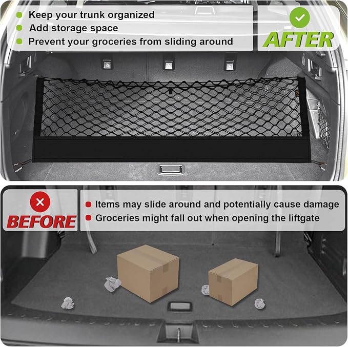 Muslogy Trunk Cargo Net Compatible with 2020-2025 2026 Kia Telluride Accessories, SUV Sedan Cargo Organizer Storage Net with Heavy Duty Carabiners