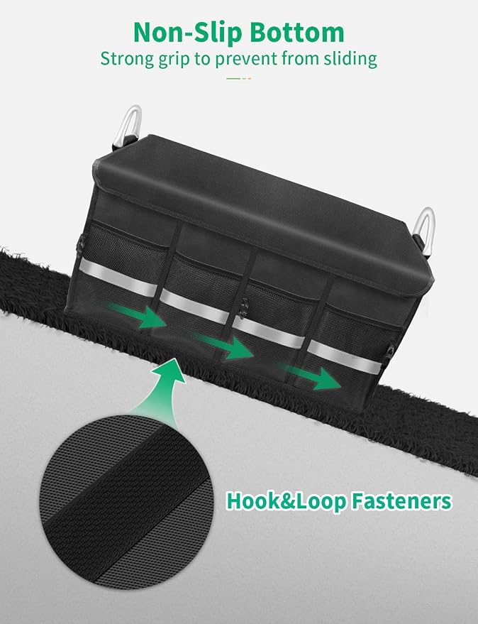 Oasser Trunk Organizer, Large, Black | Waterproof, Collapsible, Foldable Hard Cover, Aluminium Alloy Handle, Reflective Strip
