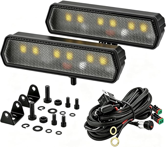 LED Light Bar 6 Inch 120W Driving Lights Backup Lighting Slim LED Pods | 2PCS 120W Bumper Lights Flood Diffusion Beam Off Road Fog Lights for Truck SUV ATV UTV, IP68 Waterproof, DT Wiring Harness
