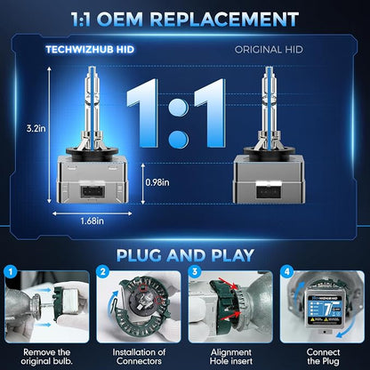 D3S HID Bulbs, 8000K White Blue 35W High/Low Beam, Replacement 66340 42403 42302 42302C1 Xenon Bulbs, UV Resistant, Pack of 2