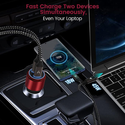 VELOGK Super Fast Type C Car Charger [73W Turbo], Fast Adaptive 55W 45W PPS/PD&QC3.0 USB C Car Adapter[Super Fast Charging 2.0]for Samsung S26/S25 Ultra/S24 Ultra/S23 Ultra/S22+/S21/S20, iPad Pro(Red)