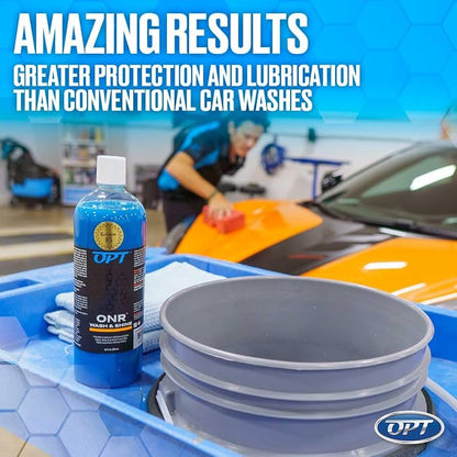 Optimum No Rinse Version 6 (32 Oz), Grit Guard Bucket Insert (Blue), and Big Red Sponge 2.0 (BRS) Car Cleaning Kit, ONR Rinseless Car Wash, Dirt Lock, and Professional Wash Sponge for Auto Detailing