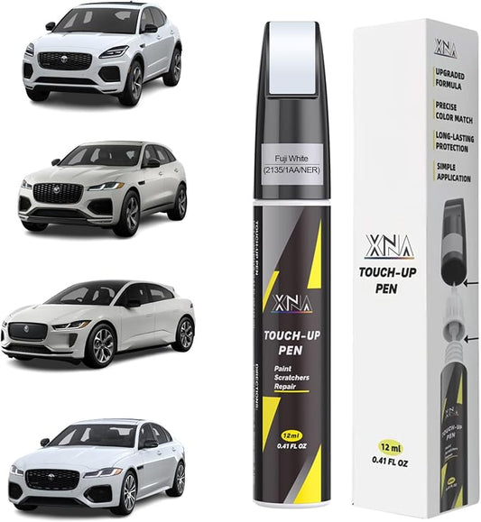 XNA Fuji White/Polaris White(2135/1AA/NER) for Jaguar Touch Up Paint, 2 in 1 Car Scratch Remover with Pen Tip and Brush, Exact Color-Matched for Car Paint Scratch Repair, Quick & Easy Fix Chips and Nicks