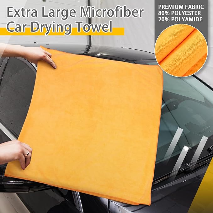 Mindsoft 2 Pcs Giant Car Drying Towel 55'' x 28'' Microfiber Towels Great Thick Soft Plush Towel Streak Free Lint Free Reusable Cars Accessories Highly Absorbent Quick Effortless Dry for Car Truck Suv
