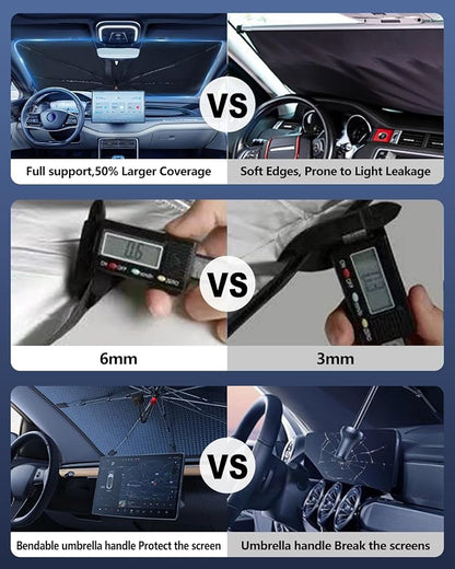Car Windshield Sun Shade-Sun Ray Reflective Front Window Cover,Foldable Car Sunshade Windshield Umbrella with Bendable Handle for Heat and Sun Protection,Easy to Install for Cars,SUVs,Trucks and Vans
