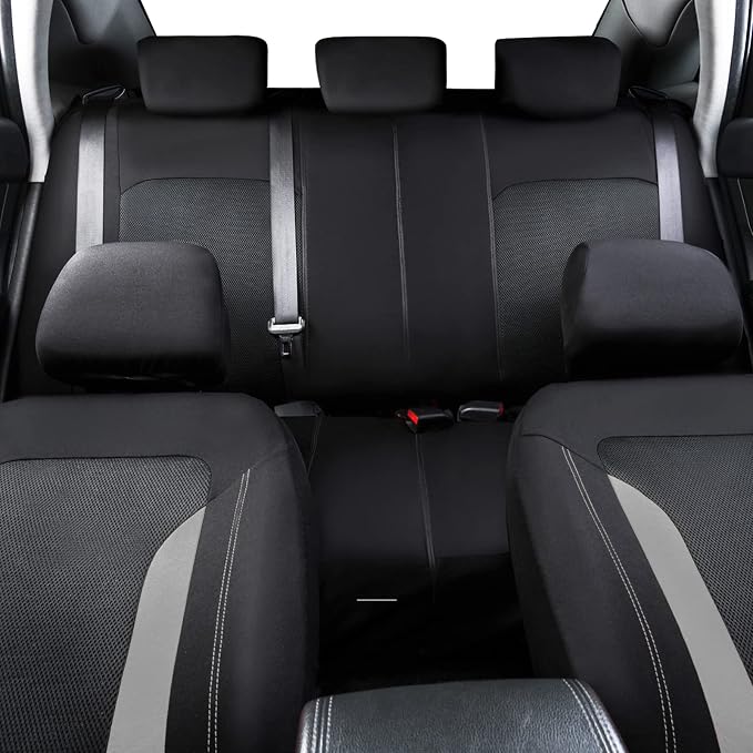 CAR PASS 3D Air Mesh Car Seat Covers Full Set, Breathable Sporty Rear Bench with Zipper for Armrest Box Universal Fit 95% Automotive SUV,Truck,Sedan Interior Cute Women Airbag Compatible, Black Gray