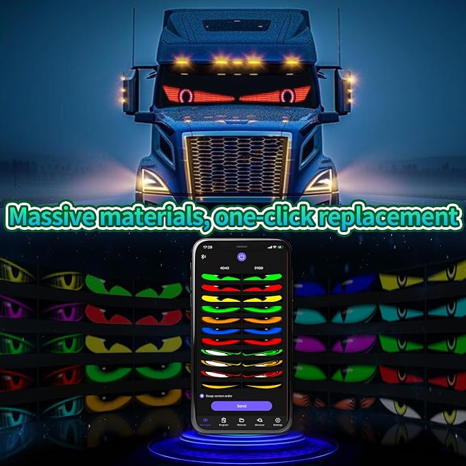 2Pcs LED Eyes for Truck Windshield,Devil Eyes Light for Cars,Flexible Scrolling Programmable LED Signs,Custom Editor Colours,Animations,Text
