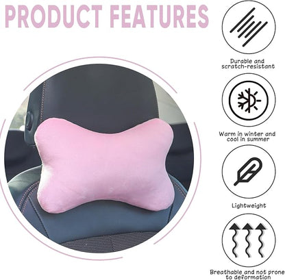 Car Headrest Pillow, Soft & Comfortable Memory Foam Car Neck Pillow for Driving Fatigue Relieve, Universal Cars Head Rest Pillows with Adjustable Strap, Car Interlor Accessorles (Pink)