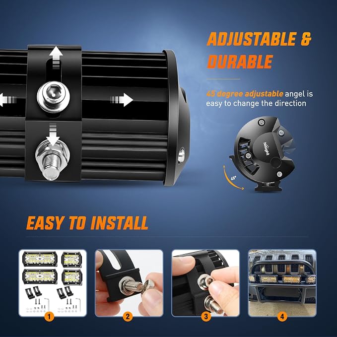 Nilight 2PC 4Inch Triple Row Led Light Pods 60W Flood Spot Combo 6000LM 2Pcs 6.5 Inch 120W Triple Row Light Bar Flood Spot Combo 12000LM Driving Boat Off Road Trucks Lights (ZH042)