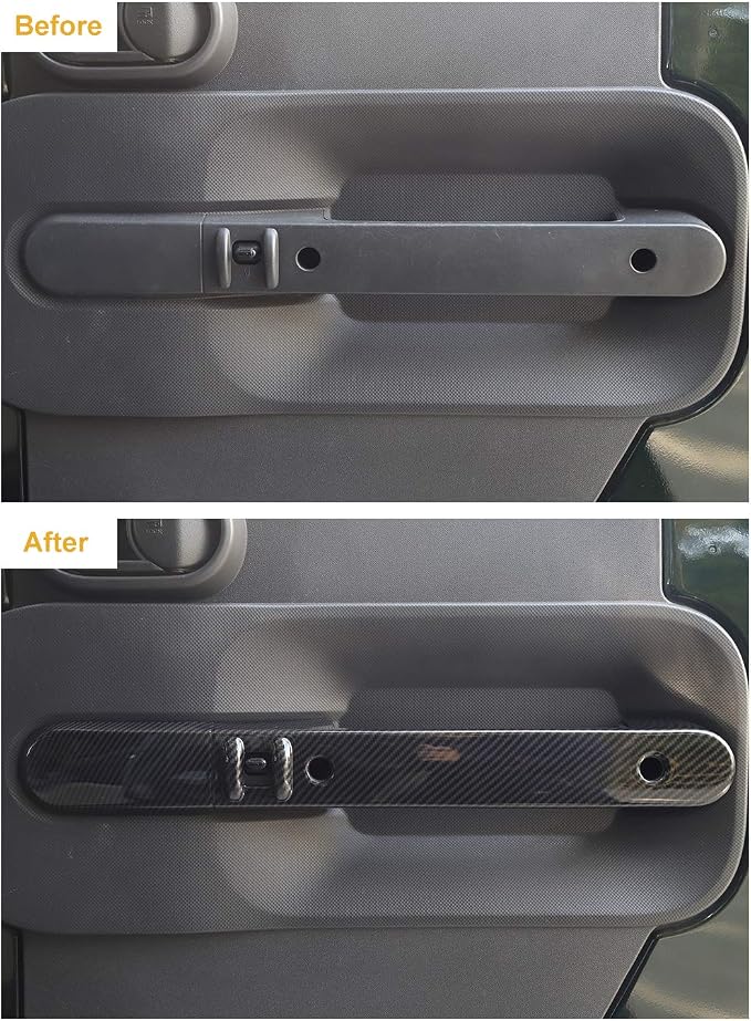 JeCar Car Inner Door Grab Handle Decor Frame Cover Trim for 2007-2010 Jeep Wrangler JKU 4-Door (Carbon Fiber Grain)