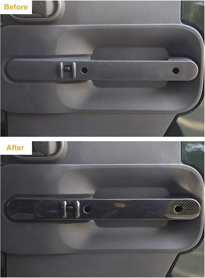 JeCar Car Inner Door Grab Handle Decor Frame Cover Trim for 2007-2010 Jeep Wrangler JKU 4-Door (Carbon Fiber Grain)