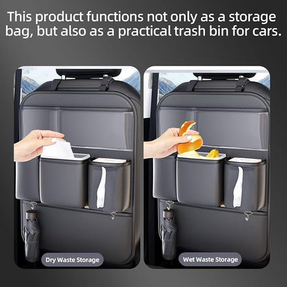 2 Pack Leather Car Seat Back Organizer, Backseat Kick Mat Protector with Clear Touchscreen Tablet Holder, Cup Holder, Tissue Holder and Storage Pockets, Fits Cars SUVs Minivans, Black