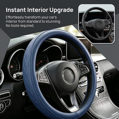 Zpana Car Steering Wheel Cover, 14.5-15" Breathable Soft Leather Vehicle Steering Wheel Protector with Anti-Slip Lining, Comfortable Auto Interior Decoration Accessories, Universal Fit (Dark Blue)