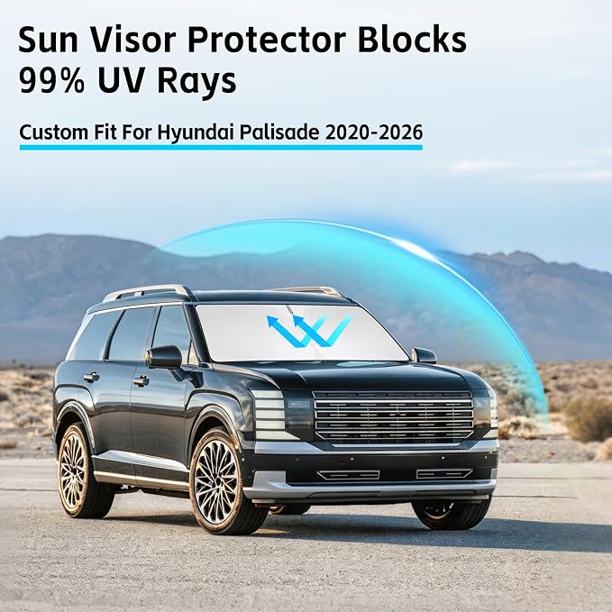 Windshield Sun Shade for Hyundai Palisade 2020-2026 Sunshade 300T Windshield Cover Protector Blocks UV Rays Custom Fit Palisade Front Window Shades Windshield Accessories Keep Cool Foldable