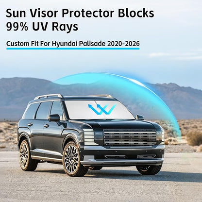 Windshield Sun Shade for Hyundai Palisade 2020-2026 Sunshade 300T Windshield Cover Protector Blocks UV Rays Custom Fit Palisade Front Window Shades Windshield Accessories Keep Cool Foldable