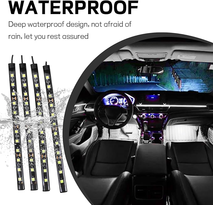 Car LED Strip Light, 12V 48 LED Interior Atmosphere Lights Under Dash Ambient Night Light, Universal Auto Interior Decorative Lamp with USB Port, Car Accessories (White, Cigarette Lighter)