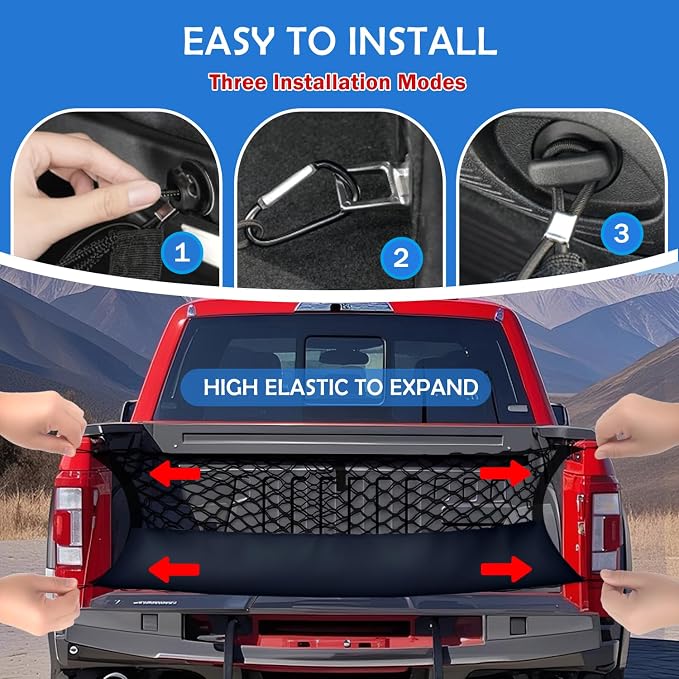 Truck Bed Cargo Net for 2015+ Ford F150 & 2017+ F250/F350/F450 Accessories, Envelope Style Trunk Mesh Cargo Net, Heavy Duty&Double-Layer Nylon Storage Netting Organizer(Not for Spray-in Liner Beds)