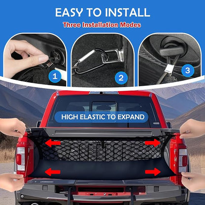 Truck Bed Cargo Net for 2015+ Ford F150 & 2017+ F250/F350/F450 Accessories, Envelope Style Trunk Mesh Cargo Net, Heavy Duty&Double-Layer Nylon Storage Netting Organizer(Not for Spray-in Liner Beds)