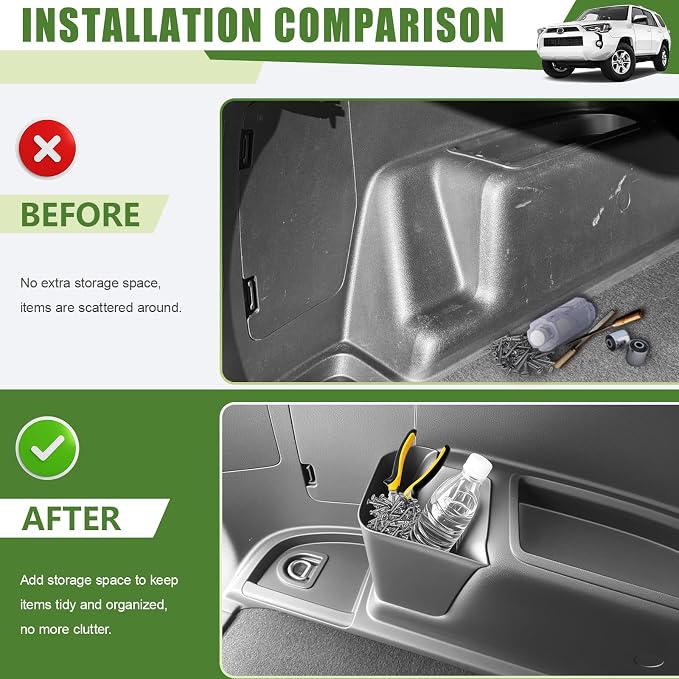 Trunk Organizer for 2010-2024 Toyota 4Runner 5-Seat 2nd Row(NOT Fit 7-Seat 3rd Row), Rear Trunk Storage Box Bin Cargo Tray for 10-24 4 Runner Interior Accessories(Left Side)