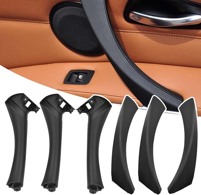 Compatible with BMW 3 Series Door Handle Replacement E90/E91/E92/E93 2004-2011,6PCS Left and Right Passenger Interior Door Pull Handle Set for BMW 318i,320i,323i,325i,328i,330i,335i(Black)