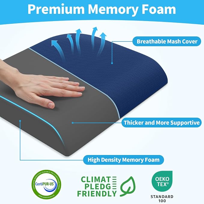TranquilRelax 2XL Seat Cushion, Memory Foam Cushion for Long Sitting Hours on Office Chair, Car Seat, Non-Slip Chair Pad for Sciatica, Coccyx, Tailbone Pain Relief & Post-Surgery Recovery (Blue)