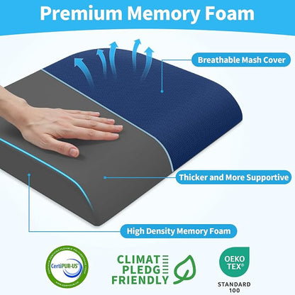 TranquilRelax 2XL Seat Cushion, Memory Foam Cushion for Long Sitting Hours on Office Chair, Car Seat, Non-Slip Chair Pad for Sciatica, Coccyx, Tailbone Pain Relief & Post-Surgery Recovery (Blue)