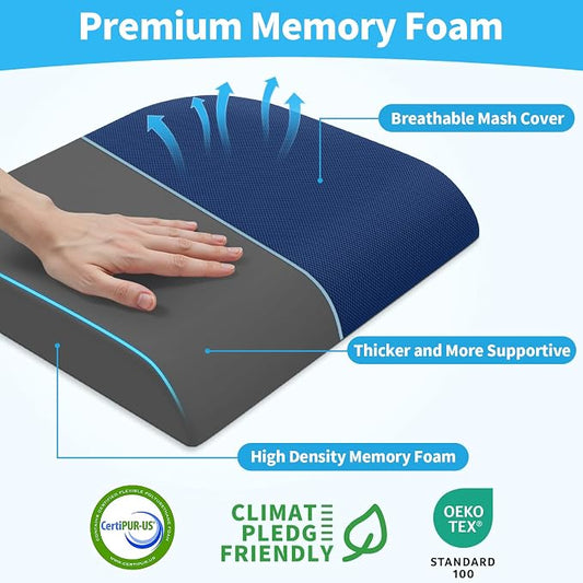 TranquilRelax 2XL Seat Cushion, Memory Foam Cushion for Long Sitting Hours on Office Chair, Car Seat, Non-Slip Chair Pad for Sciatica, Coccyx, Tailbone Pain Relief & Post-Surgery Recovery (Blue)