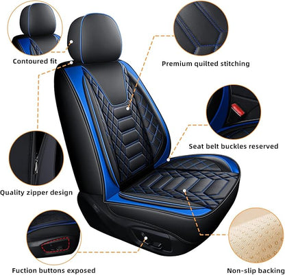 FREESOO Car Seat Covers Leather Seat Cover Full Set Automotive Seat Cover Protector Accessories Airbag Compatible Universal Fit for 5 Seats (Black Blue 8)