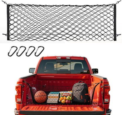 Cargo Net for 2013-2025 Chevy Silverado & GMC Sierra, 50" x 18" Truck Bed Organizer with Heavy Duty Carabiners, Envelope Style Cargo Netting for Pickup Truck Bed