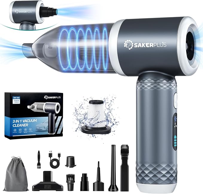 SakerPlus Mini Vacuum Cleaner, 3 in 1 Cordless Handheld Vacuum Cleaner, 13000Pa High Power Car Vacuum Cleaner with Brushless Motor,Adjustable Car Vaccum Portable Cordless for Cars,Desktop-DBS03