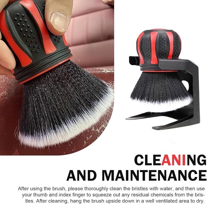Detail Cleaning Brush with Storage Holder, Spherical Soft Bristle Dashboard Air Conditioning Air Vent Interior Crevice Brush, Non-Slip Handle Multi-Functional Accessory (Red)