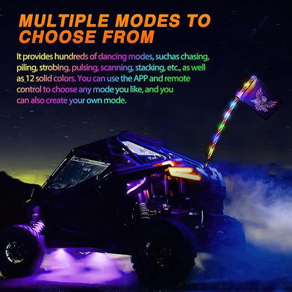 Nilight RGB Whip Light 1PC 4FT Lighted Antenna Whips with Remote & App Control DIY Chasing Patterns Brake Reverse Lights for ATV UTV Polaris RZR Can-am Dune Buggy Pickup Trucks Jeep