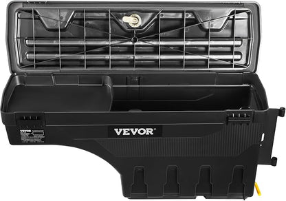 VEVOR Truck Bed Storage Box, Compatible with 2015-2020 Ford F150 R, Waterproof ABS Wheel Well Tool Box with Lockable Lid and Password Padlock, 6.6 Gal/25 L Truck Bed Toolbox, Passenger Side, Black
