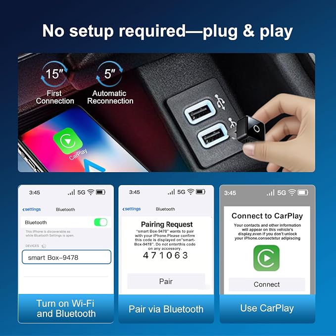 Wireless CarPlay/Android Auto Mini Adapter 2-in-1 Plug&Play Dongle for OEM Wired CarPlayAndroid Auto Cars After 2016 Fast Auto-Reconnect Keep Factory Controls Support iOS 10+ / Android 11+