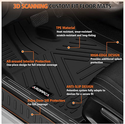 All Weather Floor Mats Cargo Liner for Ford Mustang Mach E 2021-2025 (NOT for Ford Mustang), TPE Rubber Floor Liners Anti-Slip Full Set Mats with Door Sill Protectors for 2025 Mach E Accessories