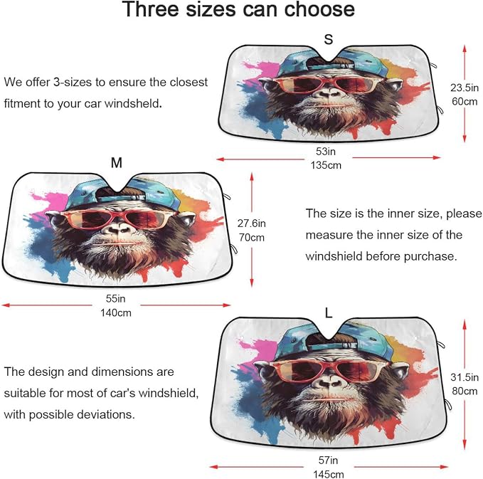 Windshield Sun Shade Gorilla Monkey Front Window Block UV Shades Visor Reflective Retractable for Car SUV Trucks