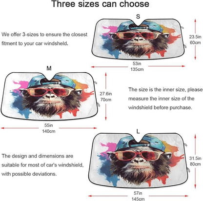 Windshield Sun Shade Gorilla Monkey Front Window Block UV Shades Visor Reflective Retractable for Car SUV Trucks