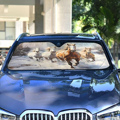 Windshield Sun Shade Horses Run Front Window Block UV Shades Visor Reflective Retractable for Car SUV Trucks