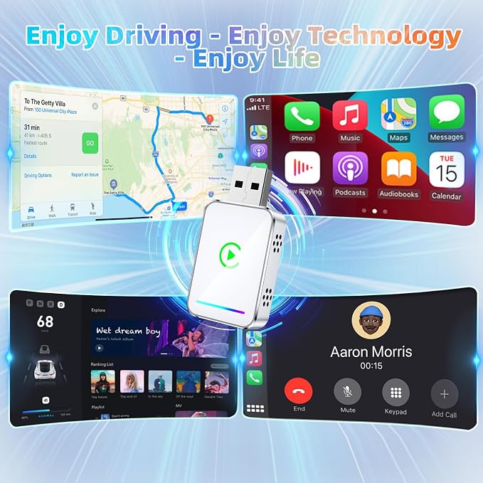 LENVA Wireless CarPlay Adapter, 2025 Upgrade Mini Design for Cars Plug and Play Fast Stable Connection No Delay (Only for iPhone, Not for Android)