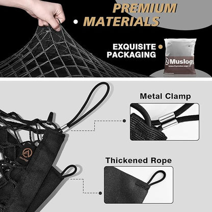 Muslogy Trunk Cargo Net Compatible with 2017-2022 Honda CR-V Accessories, SUV Sedan Cargo Organizer Storage Net with Heavy Duty Carabiners