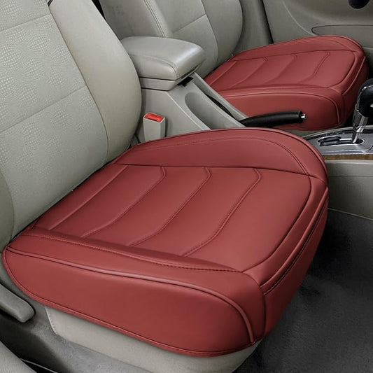 BOPUOVRE Car Seat Cover for Luxury & Comfort - PU Leather, Anti-Slip, Full Wrap Protection with Storage Pocket for Bottom Cushion - Universal Fit for 95% of Vehicles (Dull-red,1 Piece)