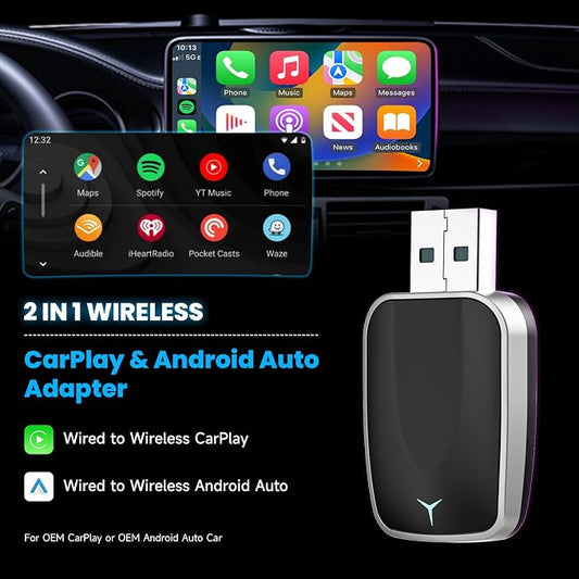 Spedal Wireless Carplay & Android Auto Adapter, Fast Auto-Connect, Plug&Play, No Latency, 2025 Mini Car Play Dongle for iPhone 6+ & Android 11+, Fit for Cars from 2016, USB A/C