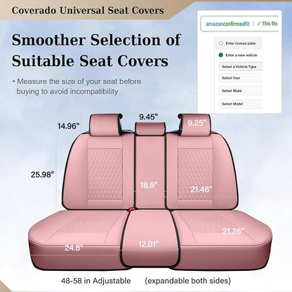 Coverado Rear Seat Covers, Leather Seat Cover for Car, Universal Waterproof Automotive Seat Cushion Protector for Most Cars Trucks SUV (Pink)