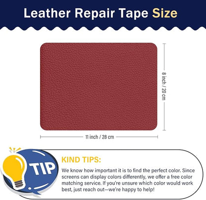 Zenyao Leather Repair Patch Tape - Self Adhesive Leather Repair Kit for Car Seat Furniture, Heavy Duty Vinyl Repair Patch for Couch Sofa, Waterproof Fix for Tears, 8x11 Inch Sheet, 2 Pieces, Red