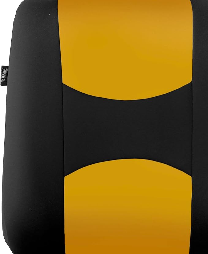 FH Group Bright Flat Cloth Full Set Automotive Seat Covers Front Set and Rear Solid Bench Yellow Black Seat Covers w. Gift Universal Fit Interior Accessories for Cars Trucks and SUVs