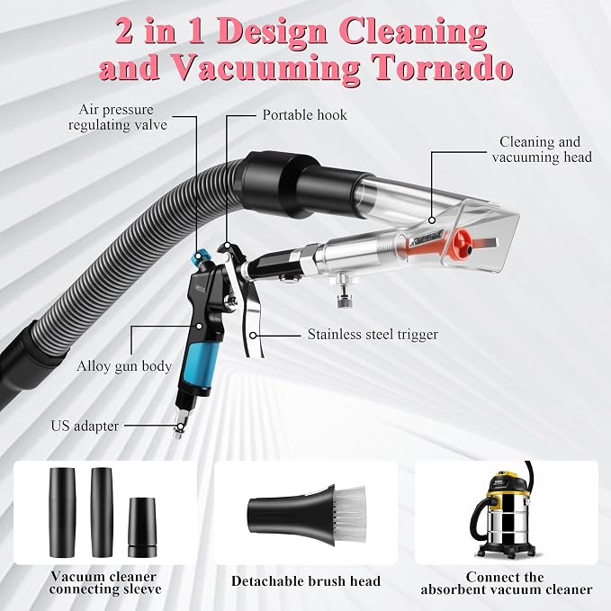 GOCCIDA 2in1 Car Interior Detailing Air Blow Gun & vacunm Gun,Multi-Purpose Cleaning Gun Detachable Sprinkler Head for Automotive Detailing, Carpet, Upholstery, Surface Cleaning