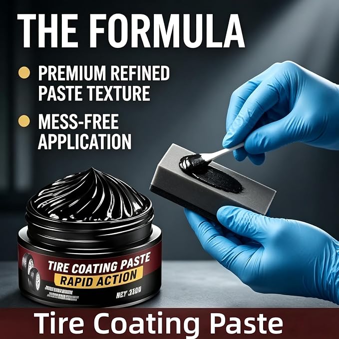 Premium Tire Coating & Trim Restorer, Tire Coating Paste Rapid Acting, Ceramic Tire Coating Bring Back Deep Black Shine to Rubber Plastic, Long-Lasting UV Protection (4PCS)